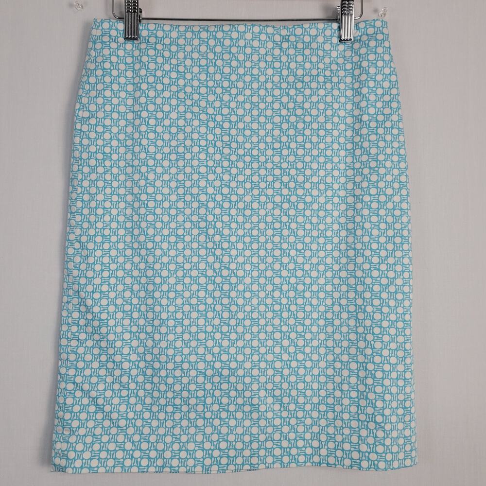 Talbots Novelty Print Pencil Skirt sz 4P Blue White Dinner Time Career Office